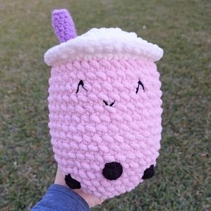 Handmade Strawberry Boba Crocheted Plushie